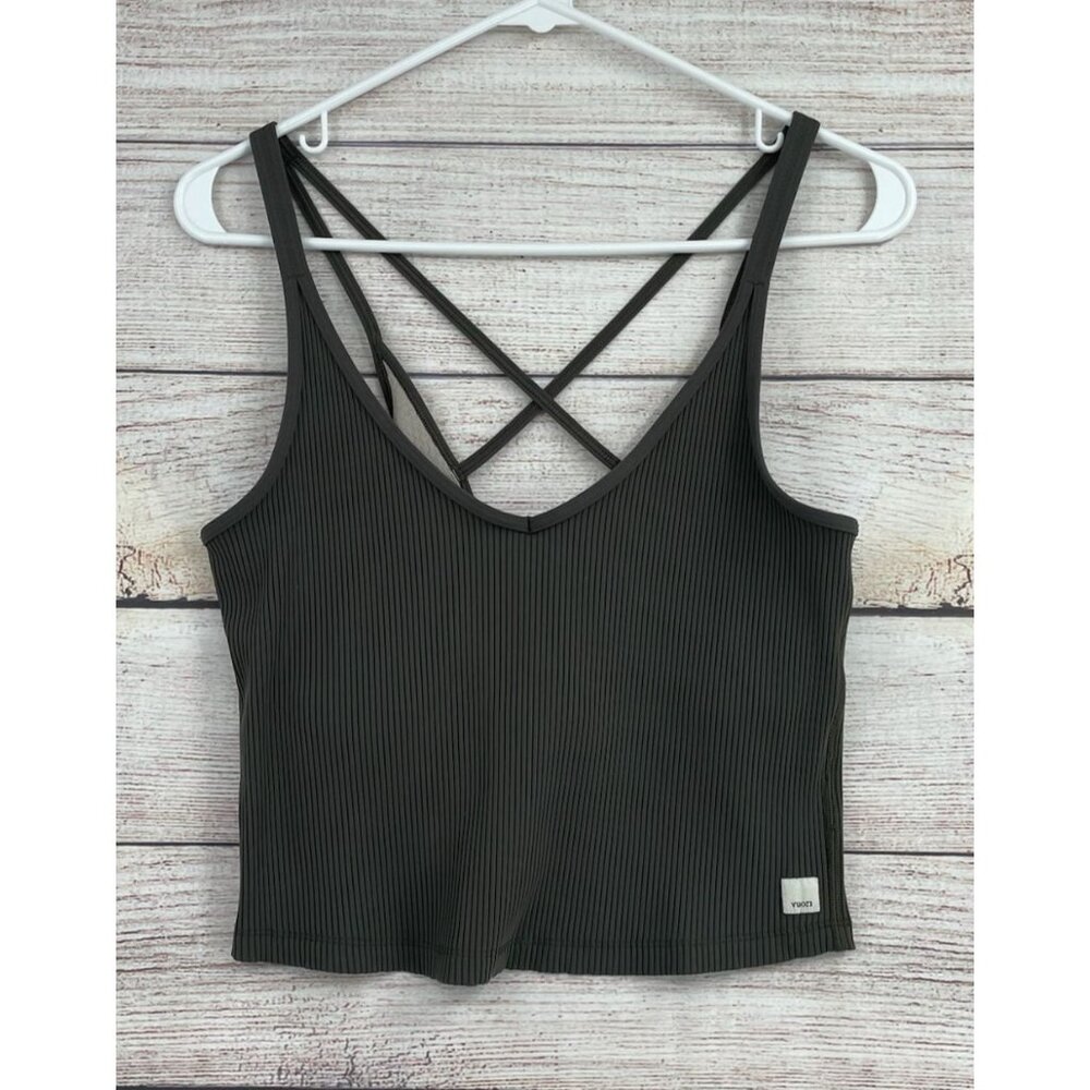 Vuori Crop Criss Cross Strap Tank Top Women's Size Small Green Ribbed